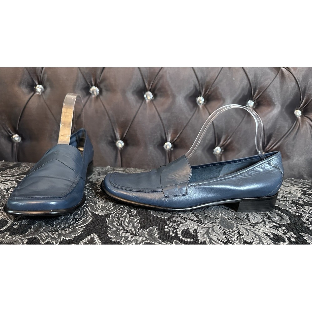 Etienne Aigner Shoes Womens 10 M Blue Leather Loafers Slip On Block Heel Office